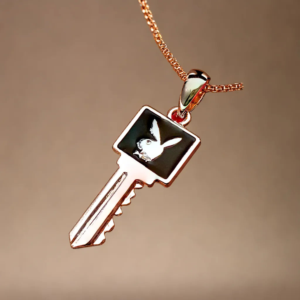 Playboy Key with Enamel on a Snake Chain with extender