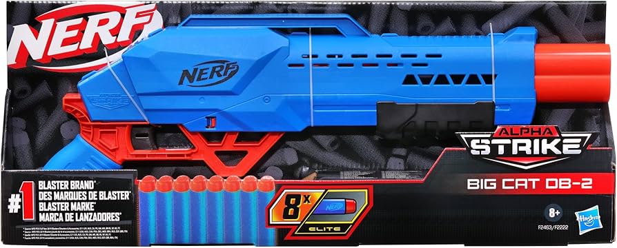 Nerf Alpha Strike Big Cat DB-2, Includes One Nerf Gun and 8 Elite Nerf Bullets