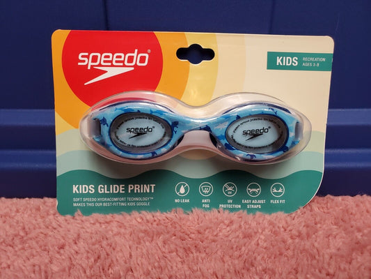 Speedo Swim Goggles Kids Glide Print Sharks Children Swim Goggles Ages 3-8 NWT