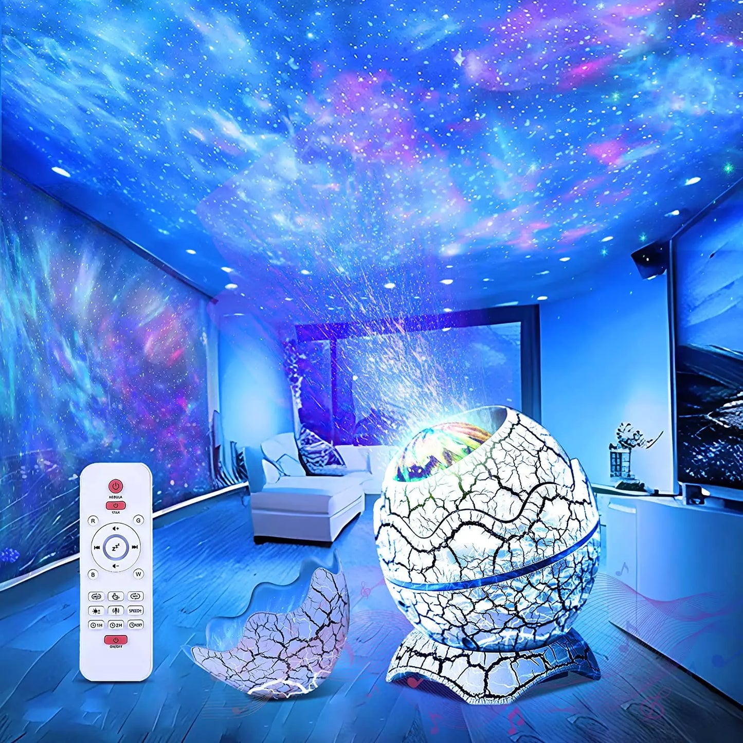 Wireless Dinosaur Egg Galaxy Star Projector Light & Bluetooth and Remote Control