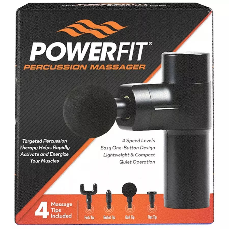 Powerfit MASSAGER Gun Deep Tissue Body Percussion Handheld 4 Tips 4 Settings