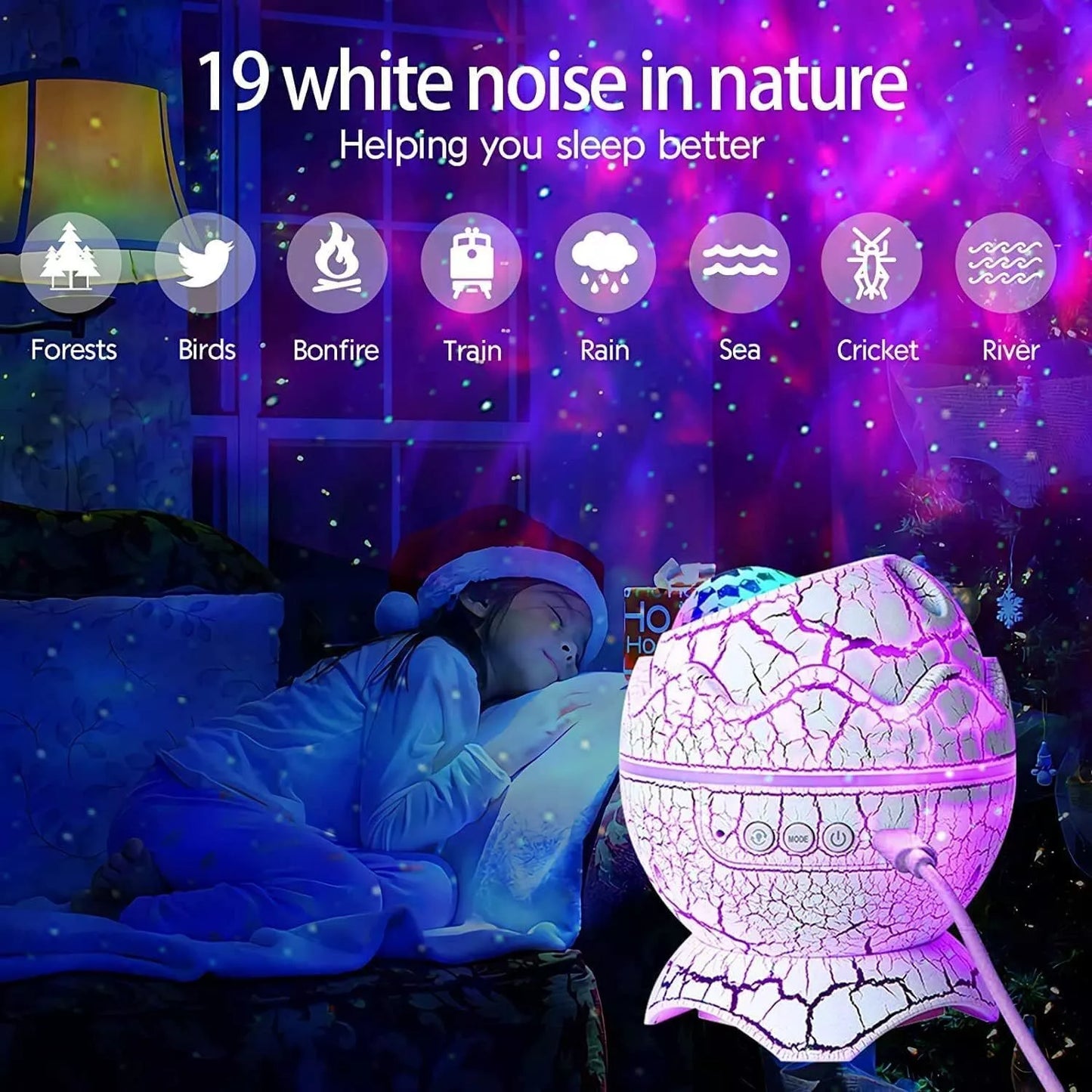 Wireless Dinosaur Egg Galaxy Star Projector Light & Bluetooth and Remote Control