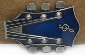 Belt Buckle Blue Guitar Head with Music Note