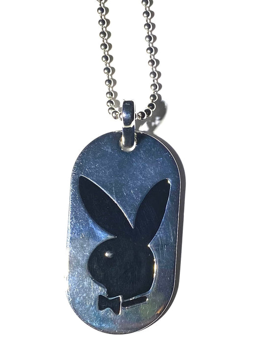 Playboy Jewelry Stainless Steel  Dog Tag chain with Black Face