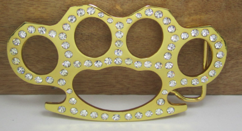 Belt Buckle Brass Knuckles Gold with Stones