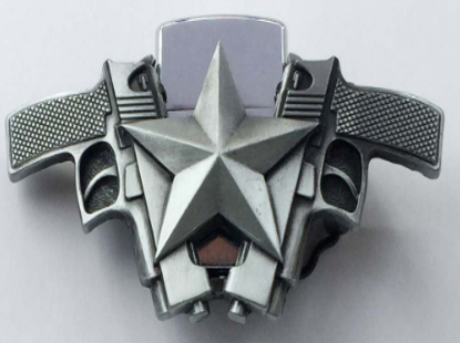 Belt Buckle Two Guns with Star and a Lighter Holder