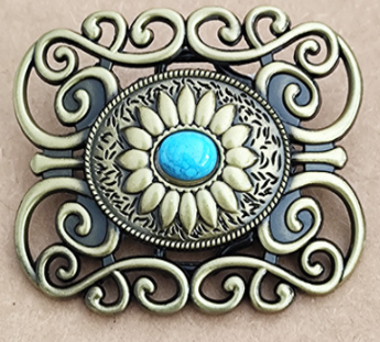 Belt Buckle Blue Turquoise in a Gold Filigree Brooch