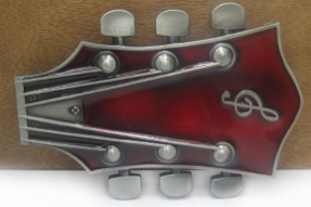 Belt Buckle Red Guitar Head with Music Note
