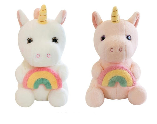 Plush Unicorn with Rainbow Pillow